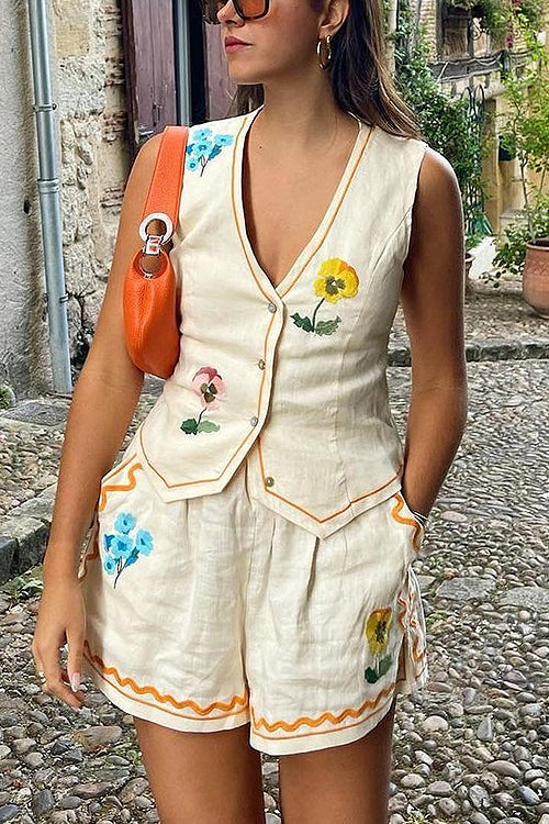 Stilla | Sommerromantik Blomsterbroderet Ærmeløs Dragten