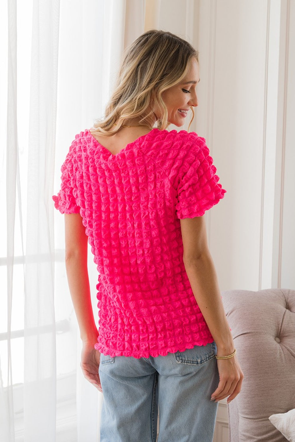 Stilla | In Love Bubble Tekstureret Rund Hals Kort Ærme T-Shirt Levere