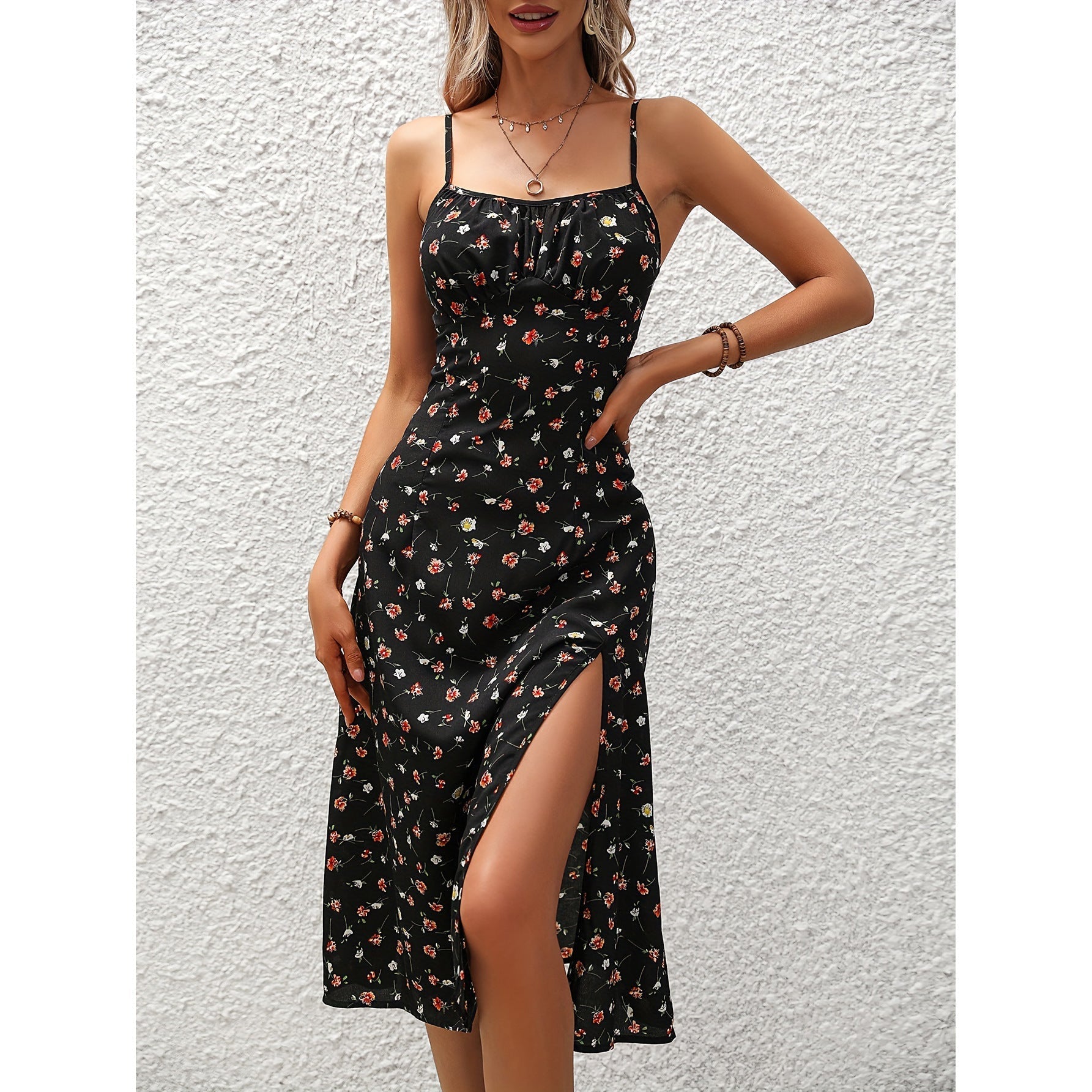 Stilla | Polka Dot Print Stropkjole Med Sexet Slids Til Damer Online salg