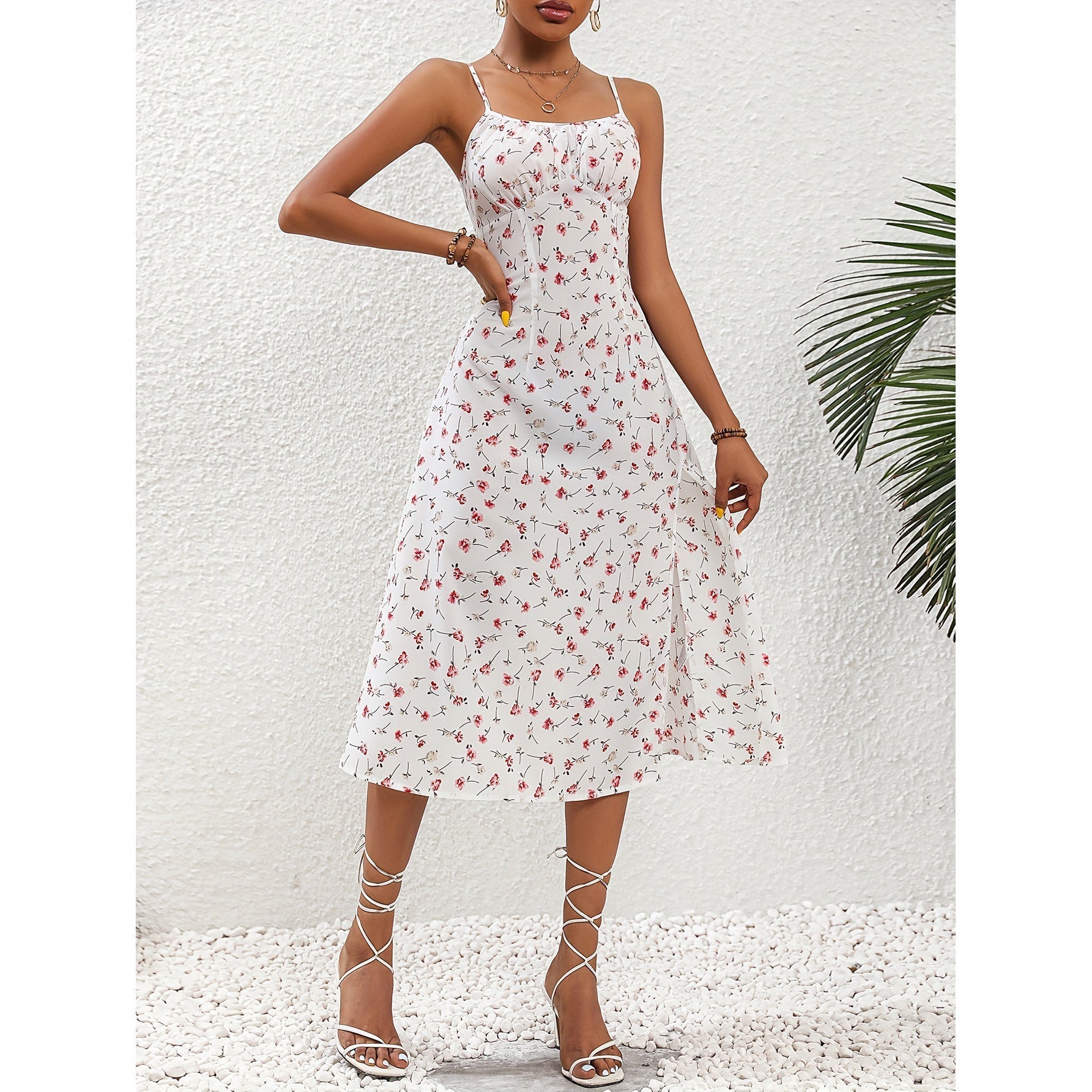 Stilla | Polka Dot Print Stropkjole Med Sexet Slids Til Damer Online salg