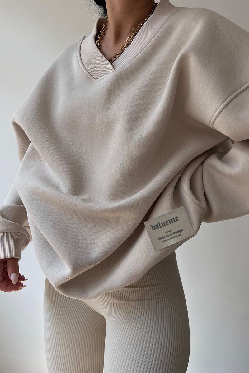 Stilla | Behagelig Hoodie Med V-Hals I Patchwork Stil Til Hverdagen Rabat