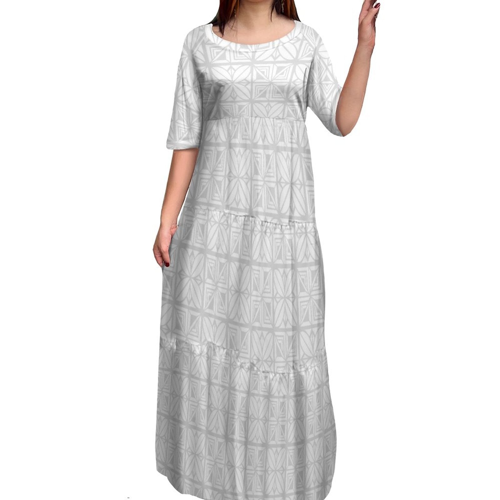 Stilla | Polynesisk Print Plus Size Rund Hals Kjole Online Hot Salg