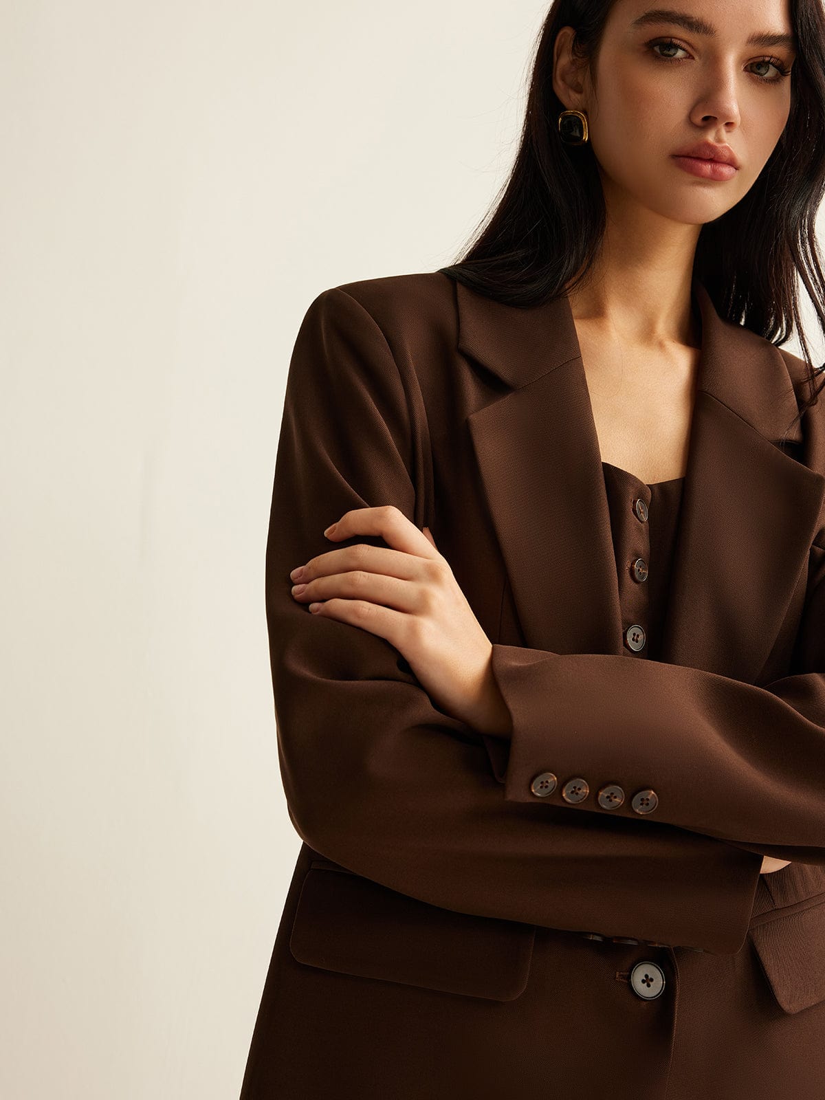 Stilla | Stilfuld Overdimensioneret Brun Blazer til Kvinder i Afslappet Stil